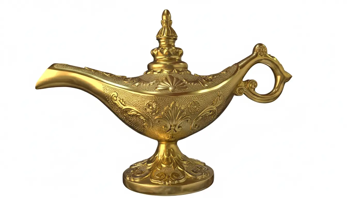 "Lâmpada Mágica" (1,4m de altura), design de luxo com alto detalhe em metal dourado/bronze, projeto em grande escala do Escultor Moreira.