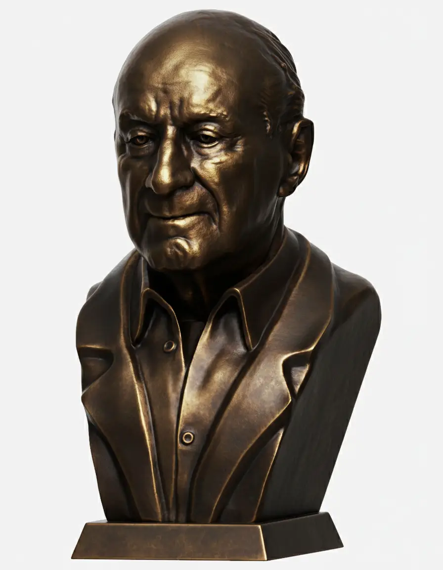 busto hiper-realista feito de bronze fundido com pátina escura, criado por Escultor Moreira ,classificado como uma "escultura de legado"